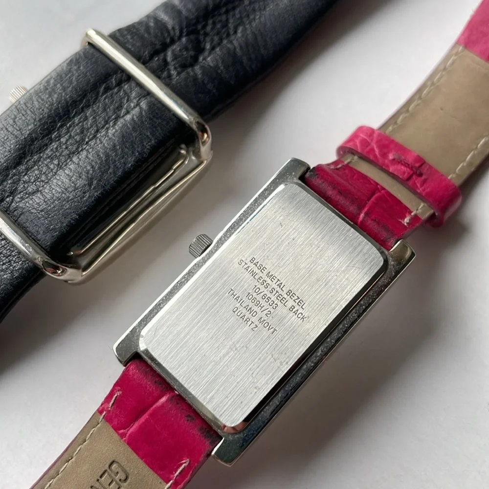 Bundle of 2 Anne Klein Leather Watches - Black & Silver, Magenta Pink & Silver